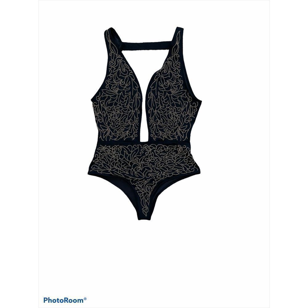 Nasty Gal X Beach Riot Black One Piece Gold Accent